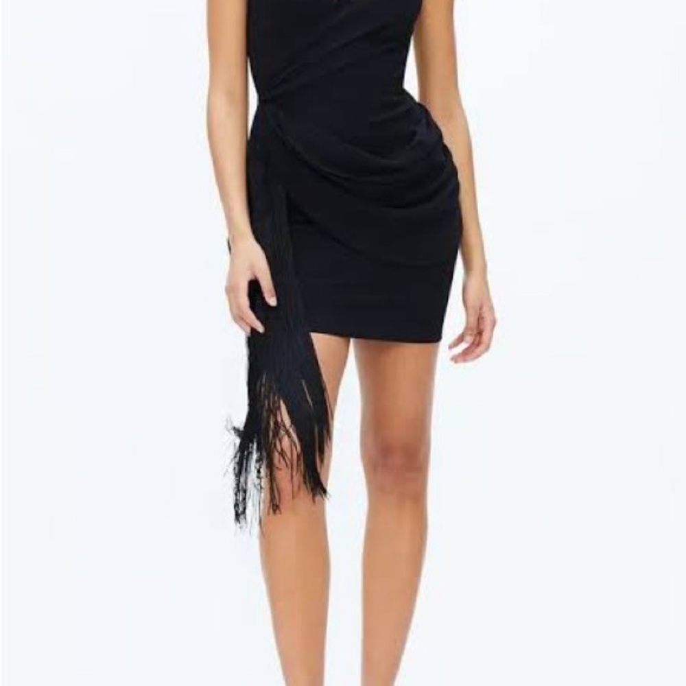 Dress the Population Alida Crepe Black Fringe Mini Dress - Women size medium